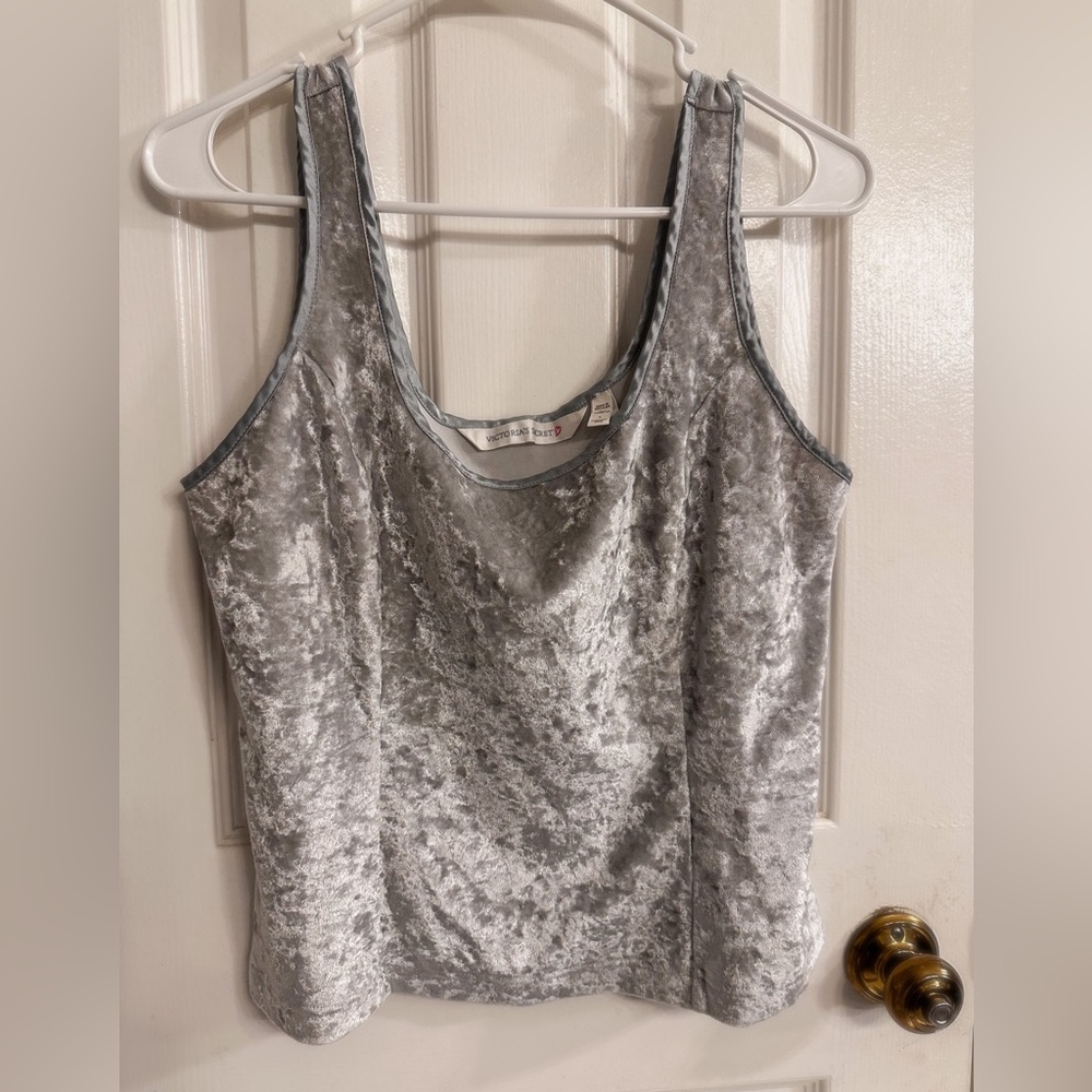 Vintage Victorias Secret Silver Crushed Velvet Square Neck Cami